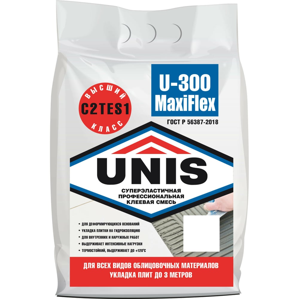 Плиточный клей UNIS U-300 MaxiFlex 5 кг, С2ТЕS1 4607005184719 ...