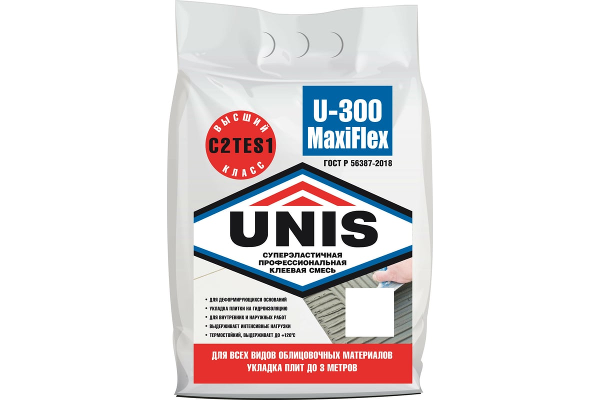 Плиточный клей UNIS U-300 MaxiFlex 5 кг, С2ТЕS1 4607005184719 ...