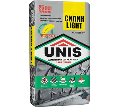 Цементная штукатурка UNIS СИЛИН LIGHT 25 кг 4607005183248
