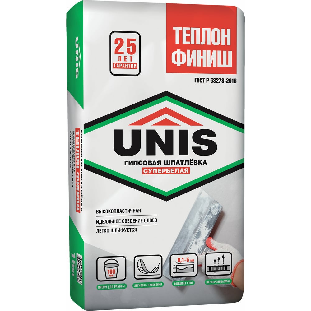 Гипсовая шпатлевка UNIS Теплон Финиш 15 кг 4607005185600 - выгодная ...