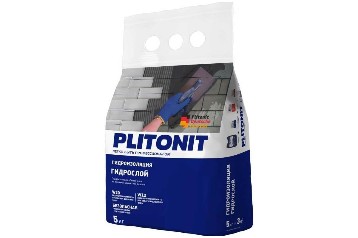 Тонкослойная жесткая гидроизоляция PLITONIT ГидроСлой 5 кг 18314 ...