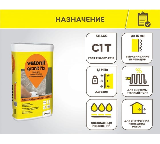 Клей для камня, плитки и керамогранита Vetonit Granit fix 25 кг 1024908