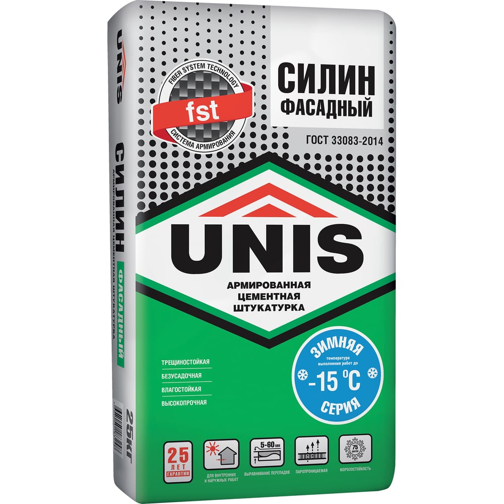 Фасадная цементная штукатурка UNIS Зимний силин фасадный, 25 кг ...