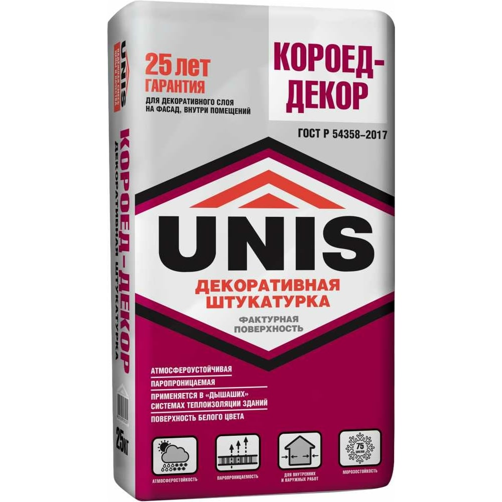 Декоративная штукатурка UNIS Короед-декор крупная фракция, 25 кг 11594693  4607005181671 - выгодная цена, отзывы, характеристики, фото - купить в  Москве и РФ