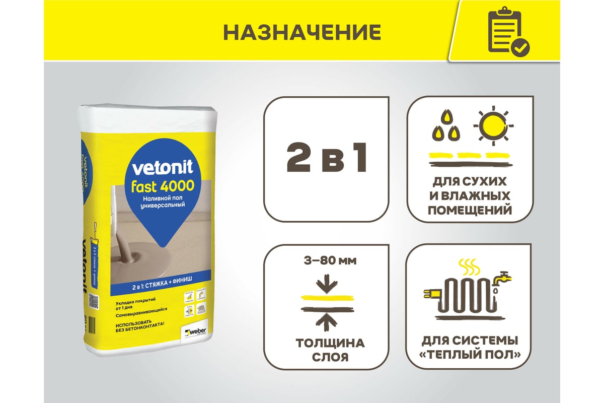 Наливной пол универсальный vetonit fast 4000