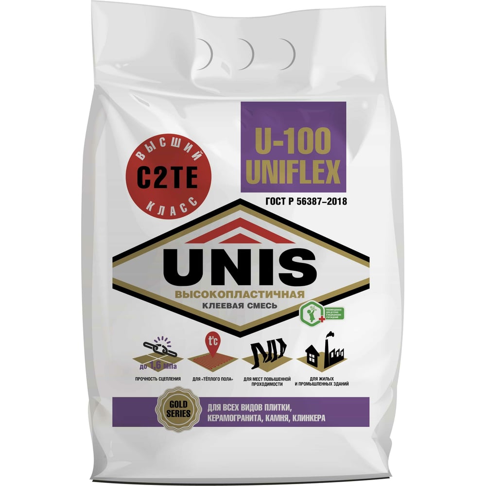 Плиточный клей UNIS UNIFLEX U-100 эластичный, класс C2TE, 5 кг ...