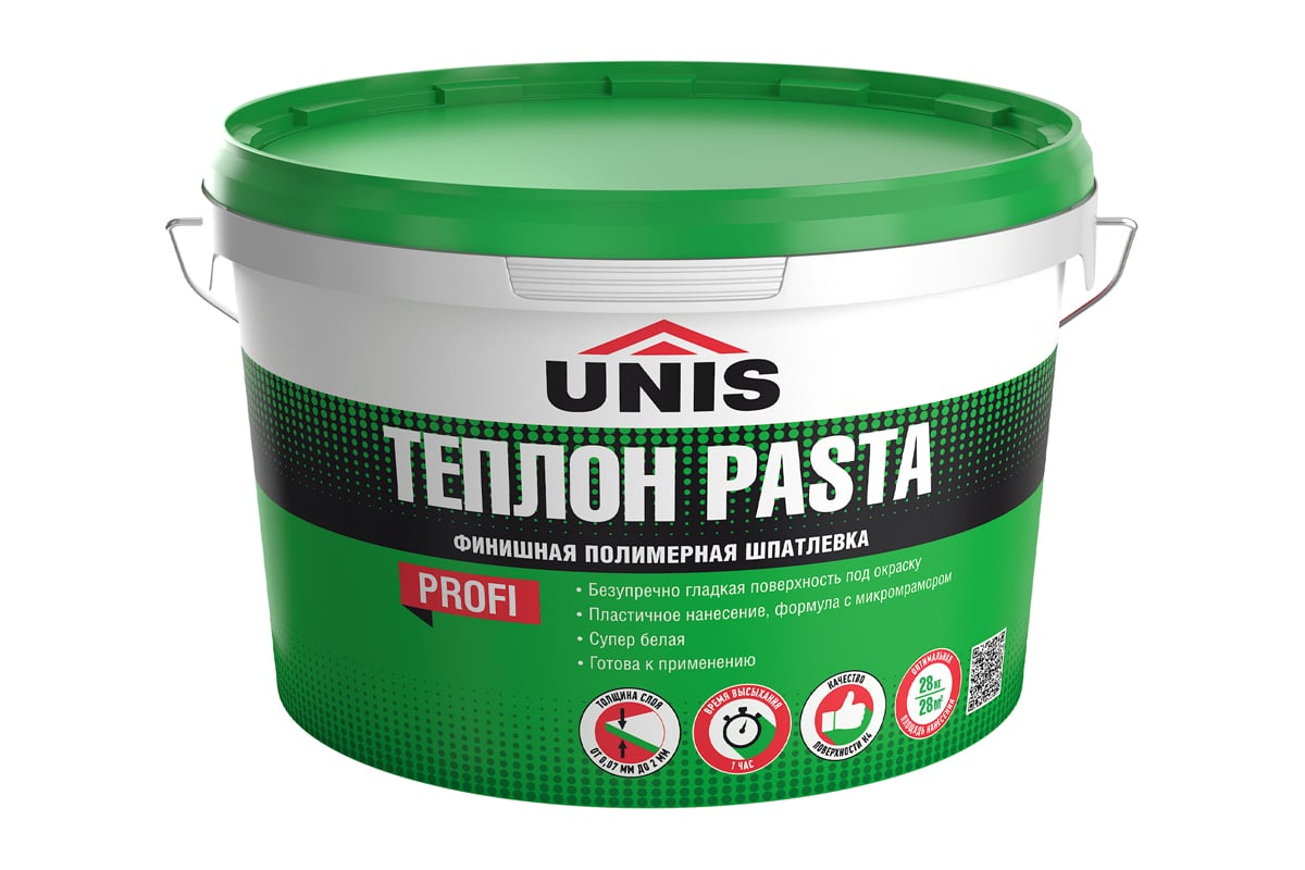 Полимерная шпатлевка UNIS Pasta ТЕПЛОН готовая, 28 кг 4607005184900 -  выгодная цена, отзывы, характеристики, 1 видео, фото - купить в Москве и РФ