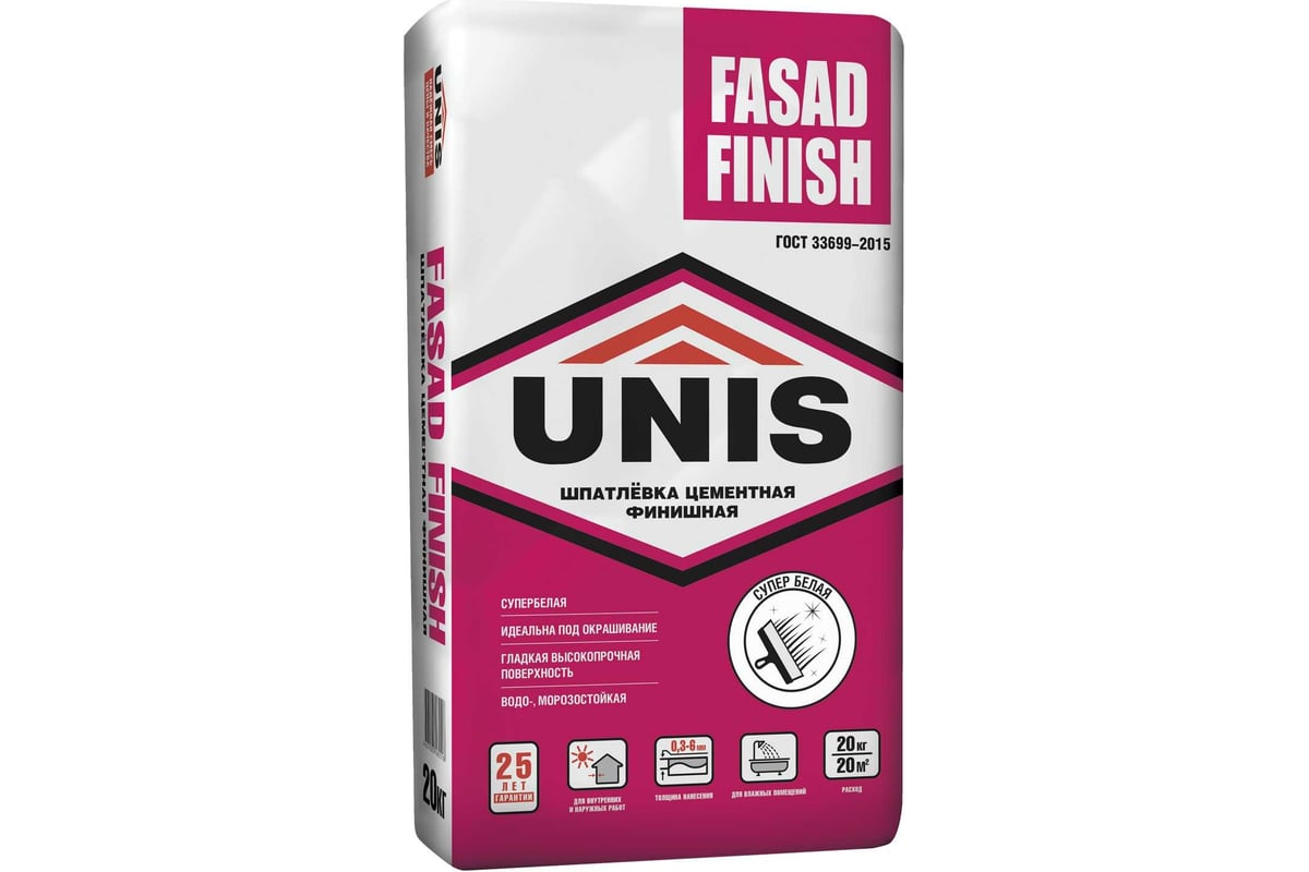 Цементная шпатлевка UNIS Fasad Finish 20 кг 4607005185518 - выгодная .