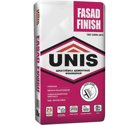 Цементная шпатлевка UNIS Fasad Finish 20 кг 4607005185518 - выгодная ...