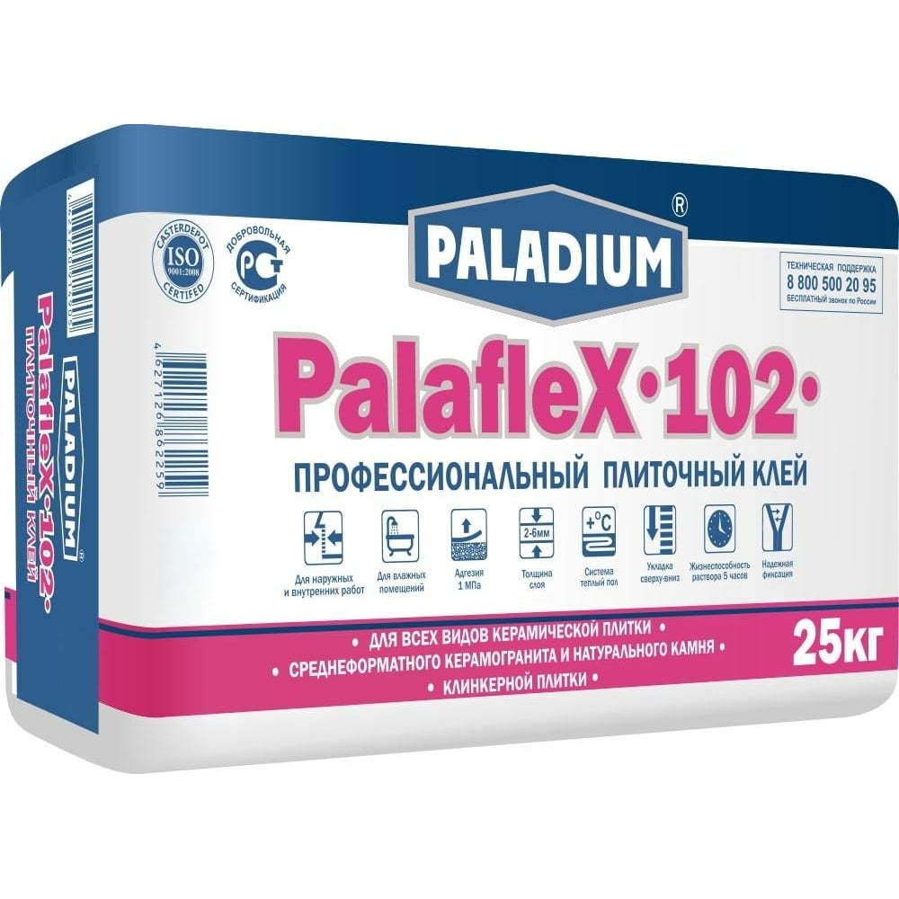 Плиточный клей PALADIUM PalafleX-102 Профессиональный класс C1T, 25 кг  PL-102/25 - выгодная цена, отзывы, характеристики, фото - купить в Москве и  РФ