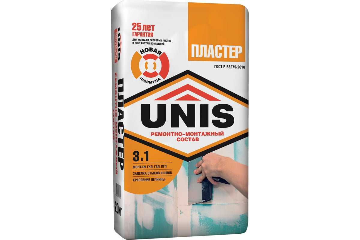 Клей-шпатлевка UNIS ПЛАСТЕР 20 кг 4607005180872 - выгодная цена, отзывы ...