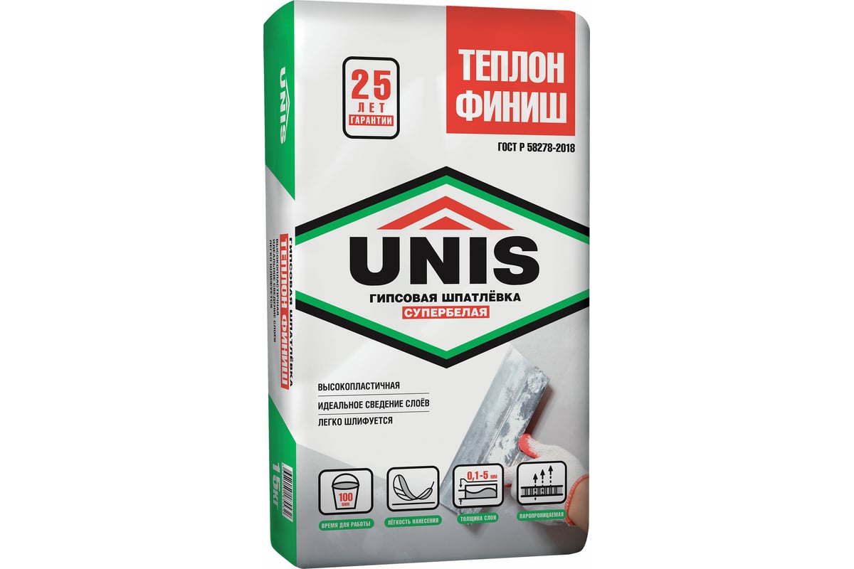 Гипсовая шпатлевка UNIS Теплон Финиш 15 кг 4607005185600 - выгодная ...