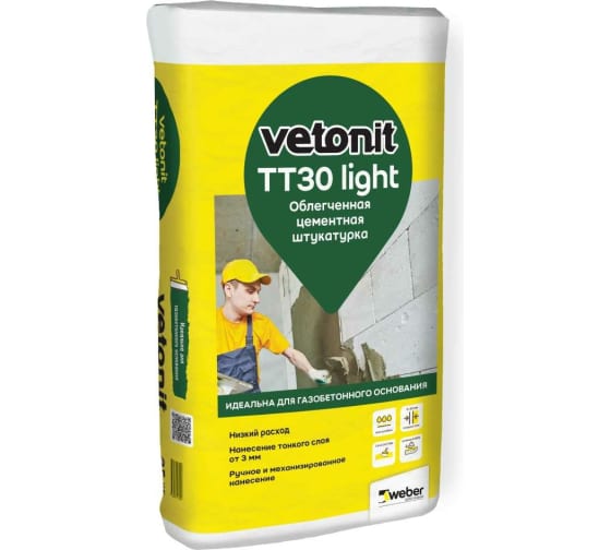 Цементная облегченная штукатурка Vetonit TT30 light 25 кг 1021519 1