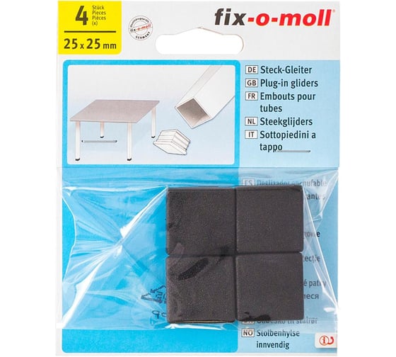 Вставной наконечник для мебельных ножек Стройбат fix-o-moll 25x25 мм черный 4 шт 246360