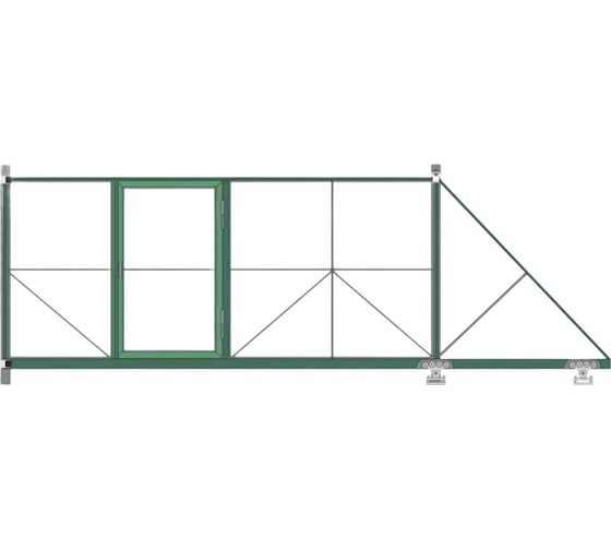 Ворота откатные с калиткой Русская Свая для проема 3500x2000 мм, RAL 6005 VO-kal-3500-6005
