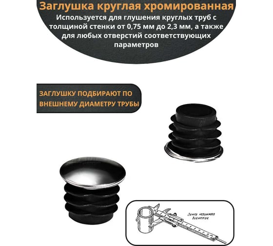 Заглушка для труб 23 Болта круглая d-25 мм хромированная, 10 шт 28-0040ф10