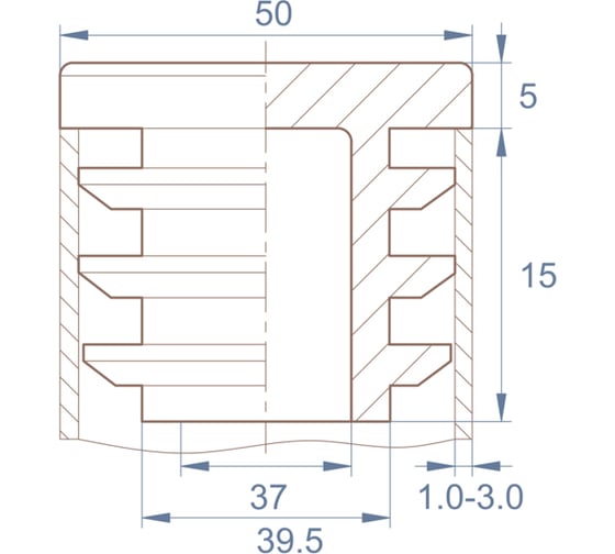 Заглушка пластиковая Миниворкс квадратная 50х50, практичная, стенка 1.0-3.0 мм, цвет коричневый – (15 шт.) 50-50ПКЧС 1