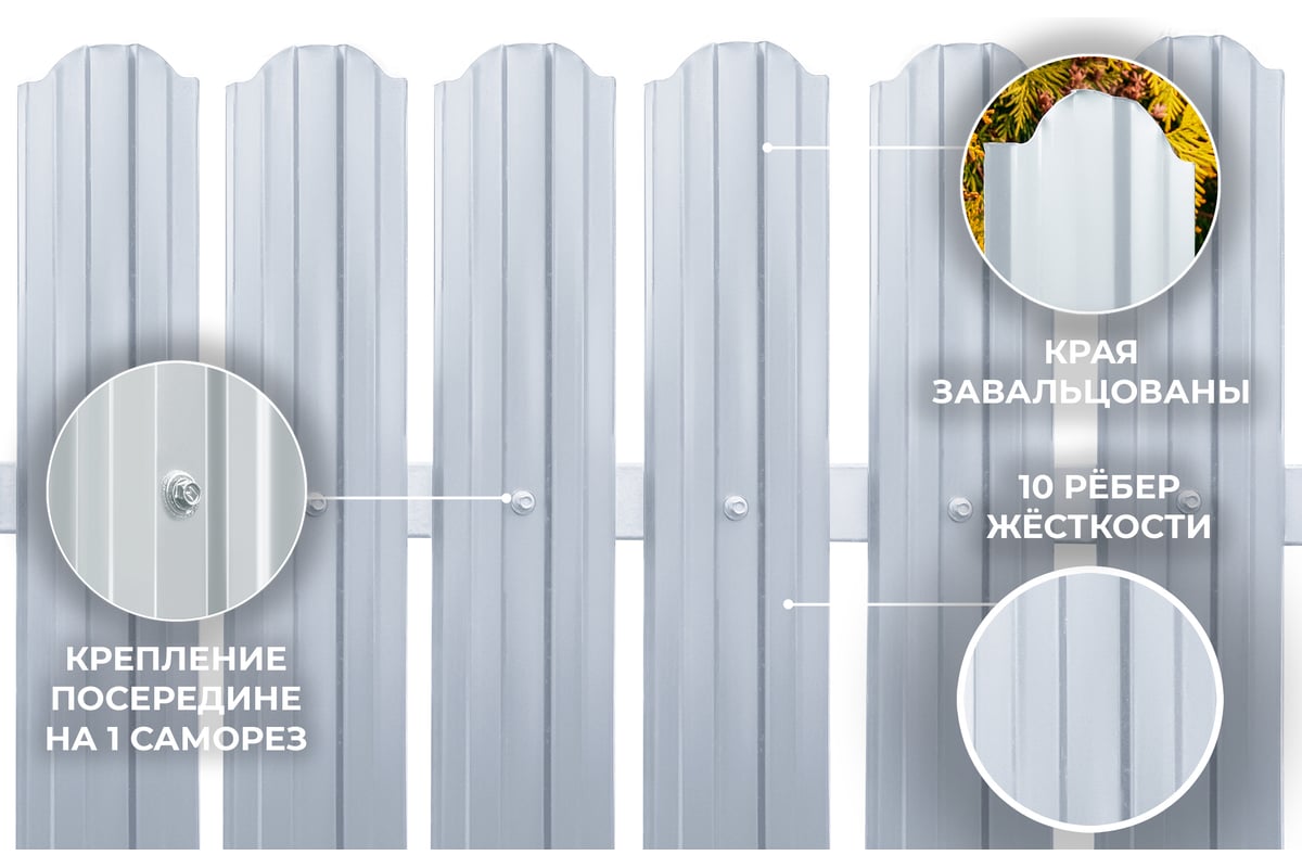Металлический односторонний штакетник Металлика (белый; высота 1.5 м; 10  штук в упаковке) 1,5-9003 - выгодная цена, отзывы, характеристики, фото -  купить в Москве и РФ