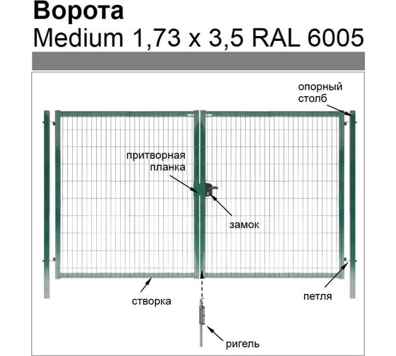 Ворота Grand Line Medium Lock 1.73x3.5 м, зеленые, RAL 6005 192952
