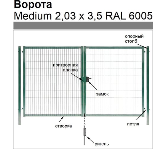 Ворота Grand Line Medium Lock 2.03x3.5 м, зеленые, RAL 6005 192953