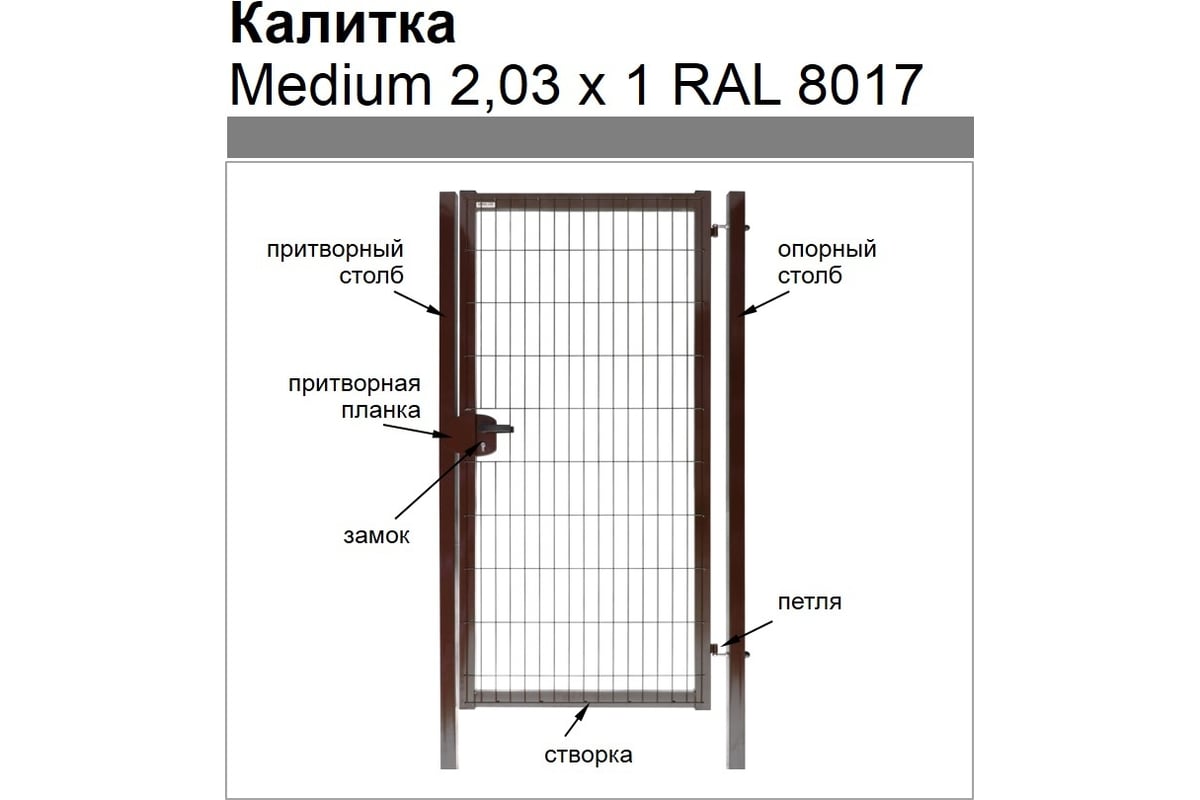 Калитка Grand Line Medium Lock 2.03x1 м, коричневый RAL 8017 197678