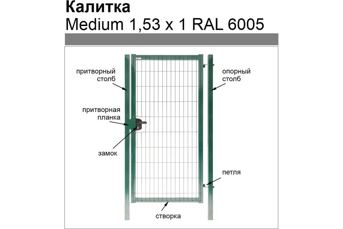 Калитка grand line medium lock 1.53x1 м, зеленый ral 6005 454093