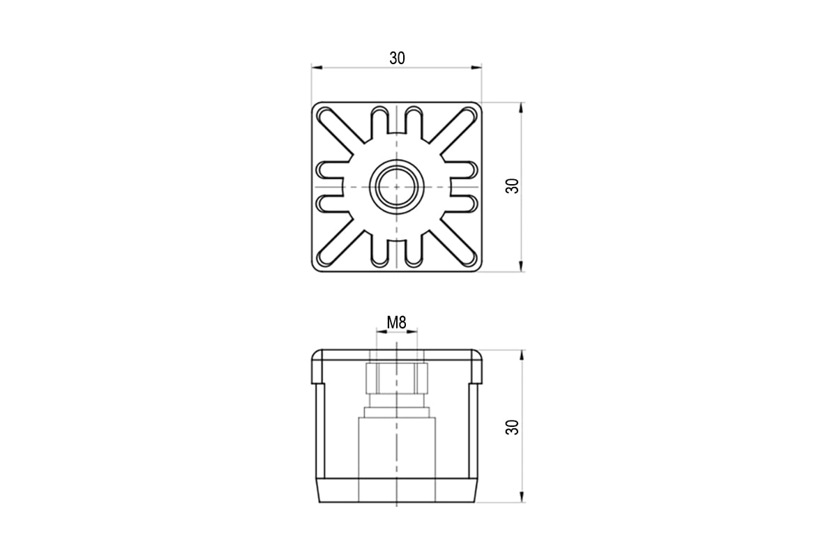 Заглушка EMES 30х30 мм с резьбой M8 для профильной трубы PRK303008