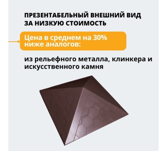 Колпак ППК на заборный столб 1.5x1.5 кирпича Neoкомпозит Гибкая черепица, 390x390x43 мм, коричневый КЗ-390 ГЧ К