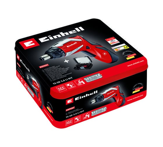 Аккумуляторная отвертка Einhell te-sd 3.6 li, 3.6 В, 0-200 об/мин, 3.5 Нм, рег.момента, трансформер, наб. бит 32, мет. кор. 4513495
