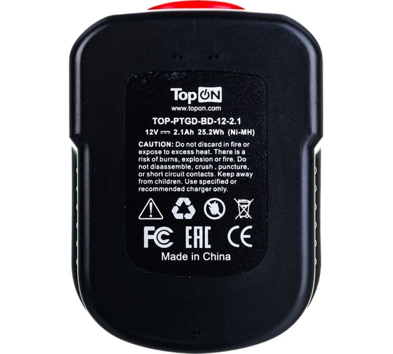 Аккумулятор для электроинструмента Black & Decker (Ni-Mh, 12В, 2.1Ач) TopON PN: A12 TOP-PTGD-BD-12-2.1