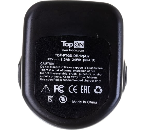 Аккумулятор для электроинструмента DeWalt (Ni-Cd, 12В, 2Ач) TopON PN: DC9071 TOP-PTGD-DE-12/A/2