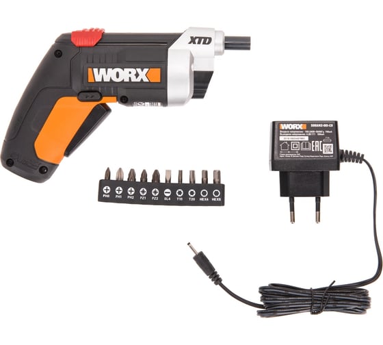 Аккумуляторная отвертка WORX + набор бит WX252
