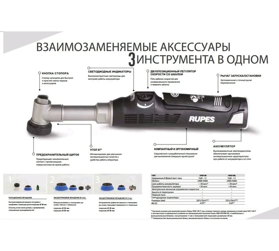 Орбитальная полировальная машинка RUPES IBRID NANO набор с короткой рукояткой HR81M/BLX HR81M230/H5/DE/LUX