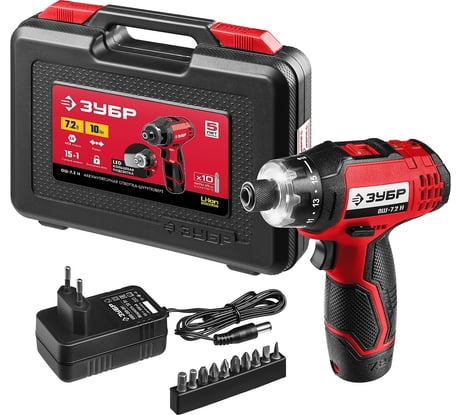 Аккумуляторная отвертка-шуруповерт ЗУБР с 10 битами ОШ-7.2 Н