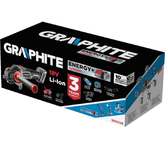 Бесщеточная аккумуляторная угловая шлифовальная машина GRAPHITE Energy+ 58G026