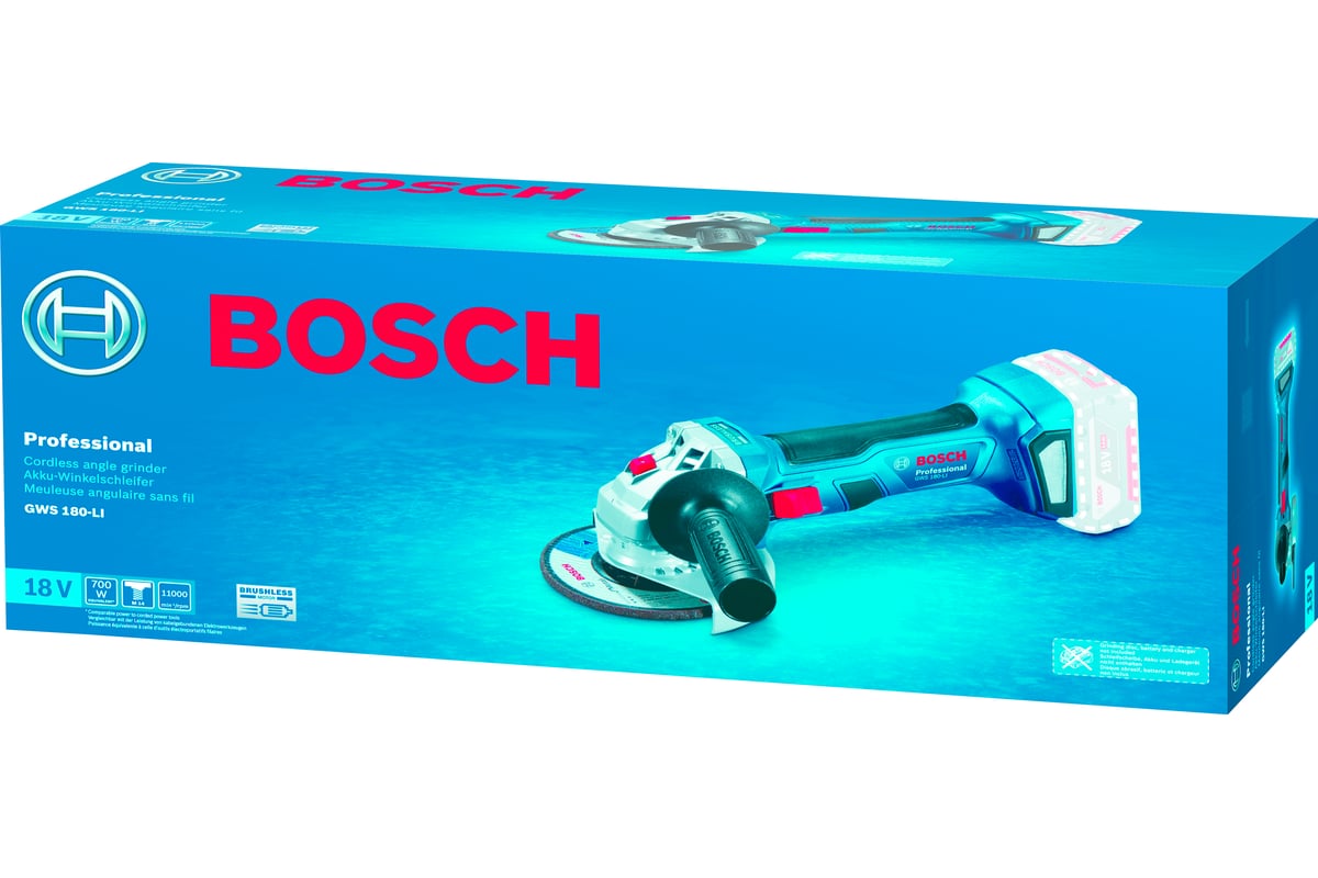 Аккумуляторная угловая шлифмашина Bosch GWS 180-LI соло 06019H9020