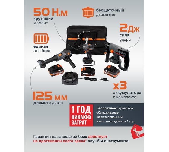 Набор из трех инструментов Anycons шуруповерт, УШМ, перфоратор AC-ST301 5223166