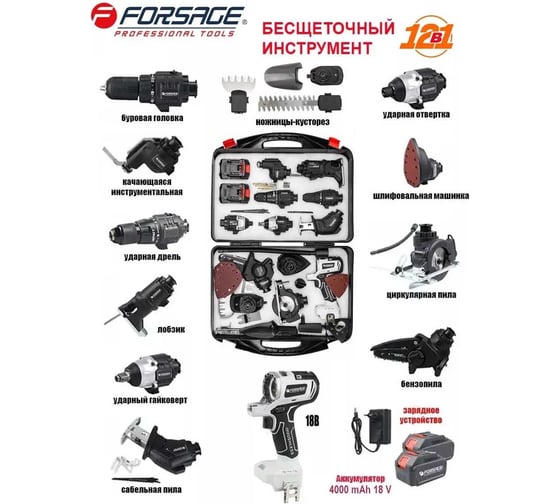 Набор инструментов аккумуляторных многофункциональный Forsage F-JCB-18MT-B(57969)