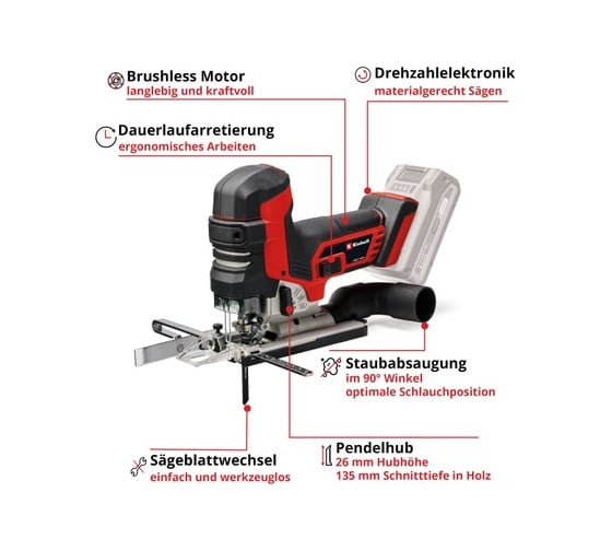 Аккумуляторный лобзик Einhell PXC TP-JST 18/135 Li BL,18В,135 мм, ход 26 мм, Quick, грибовидная ручка, без АКК и ЗУ 4321265