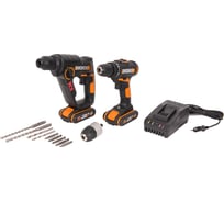 Комбо-набор WORX WX927: аккумуляторная дрель-шуруповерт WX101.9 + аккумуляторный перфоратор H3 WX390.1