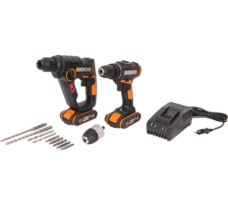 Комбо-набор WORX WX927: аккумуляторная дрель-шуруповерт WX101.9 + аккумуляторный перфоратор H3 WX390.1
