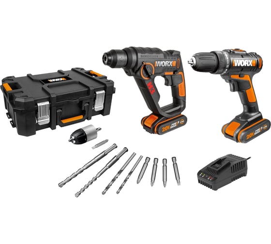 Комбо-набор WORX WX927: аккумуляторная дрель-шуруповерт WX101.9 + аккумуляторный перфоратор H3 WX390.1