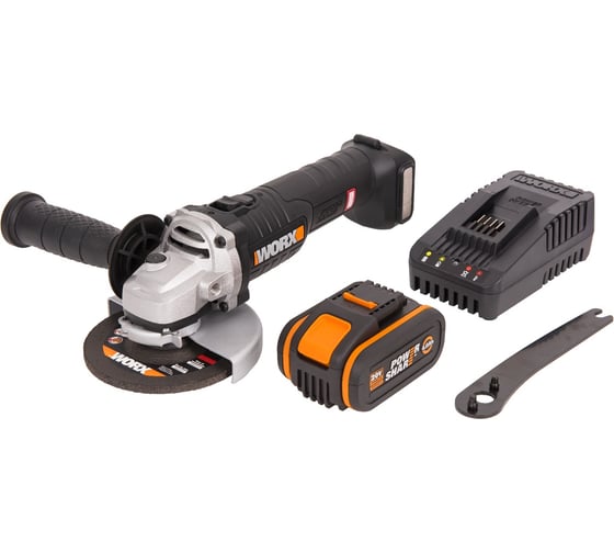 Угловая бесщеточная аккумуляторная шлифмашина WORX 125 мм, 20 В, бесщеточная, 4Ач х1, ЗУ 2А WX812