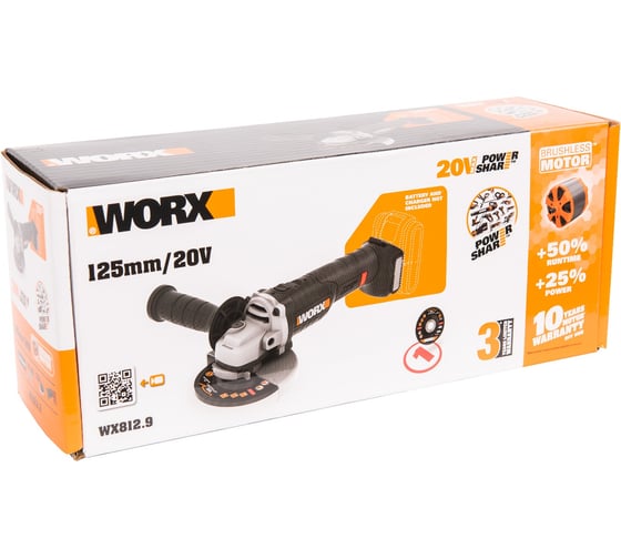 Угловая бесщеточная аккумуляторная шлифмашина WORX WX812.9