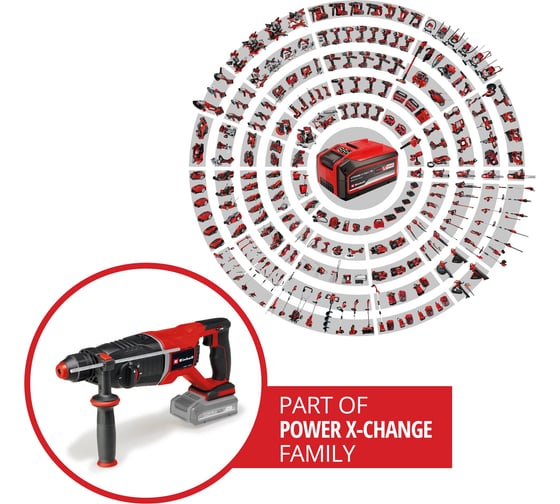 Аккумуляторный перфоратор Einhell PXC TP-HD 18/26 D Li BL, 18В,SDS+, 2.6 Дж, 26 мм,3р, D-рук, кейс, без АКК 4514270
