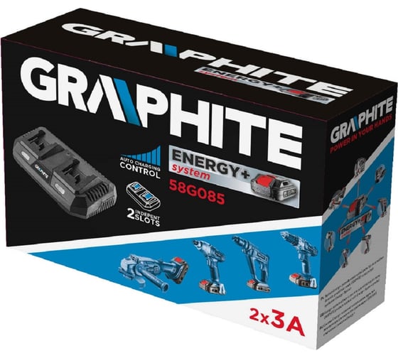 Зарядное устройство двойное для батарей GRAPHITE Energy+ 58G085