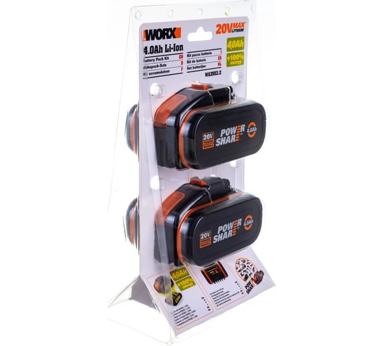 Комплект из 2х Аккумуляторов 2х20В 4.0 А/ч . WORX WA3553.2
