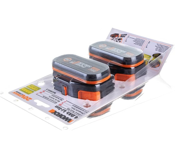 Комплект из 2х Аккумуляторов 2х20В 4.0 А/ч . WORX WA3553.2