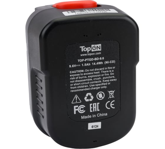 Аккумулятор (9.6 V; 1.5 Ah; Ni-Cd) для электроинструмента Black & Decker TopON TOP-PTGD-BD-9.6-S