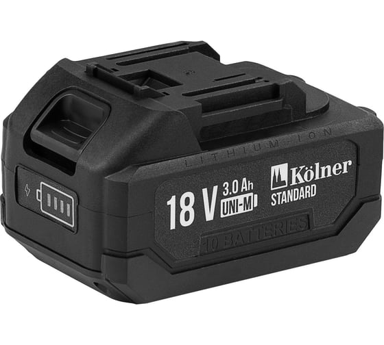 Аккумулятор Kolner 18В UNI-M Standard, 3.0Ач, KB 18-3ST-01, Li-lon, индикатор заряда, прорезиненный корпус, защита от перегрева, КЗ, перезаряда 8080118006